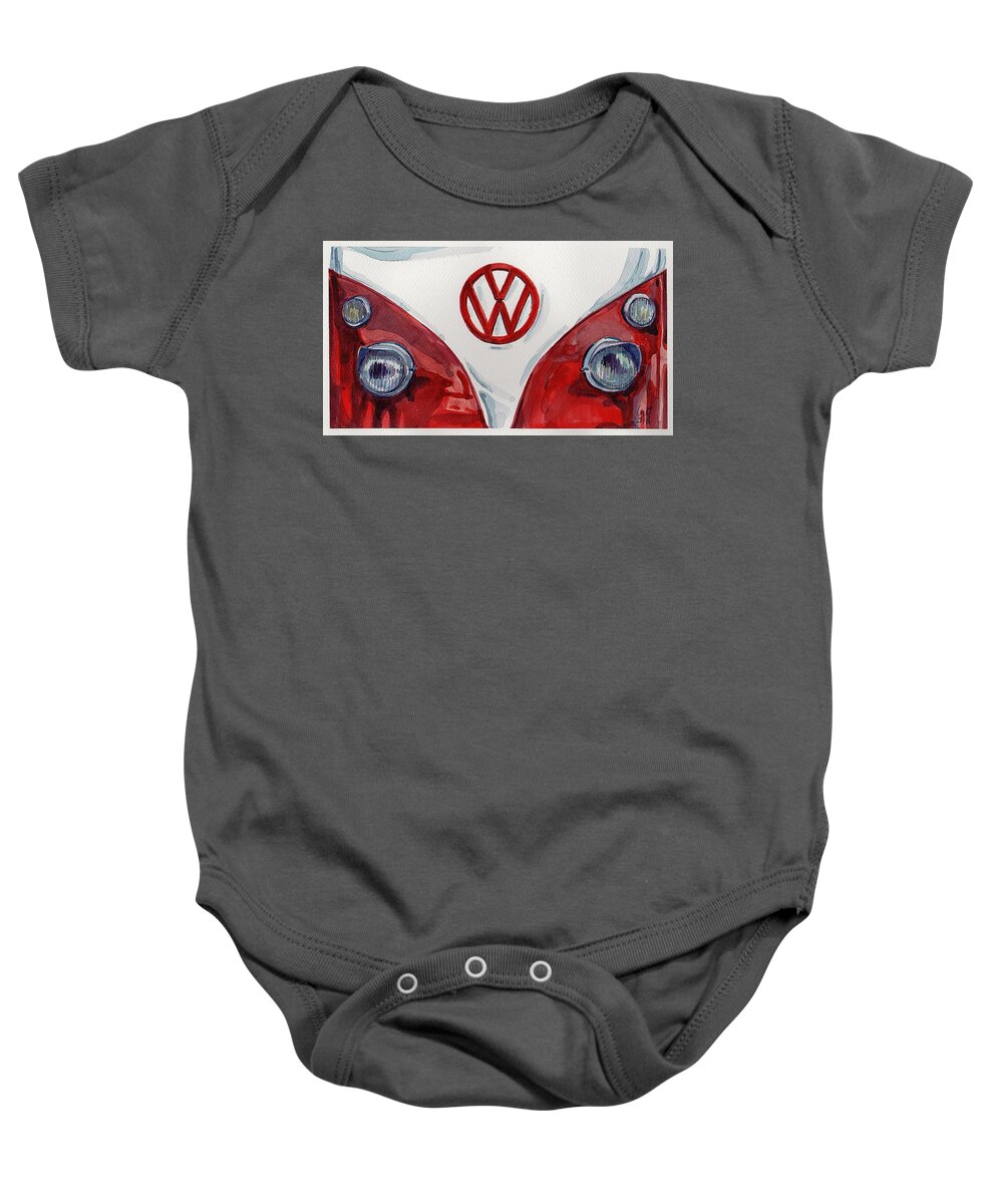 Car Baby Onesie featuring the painting Volkswagen by George Cret