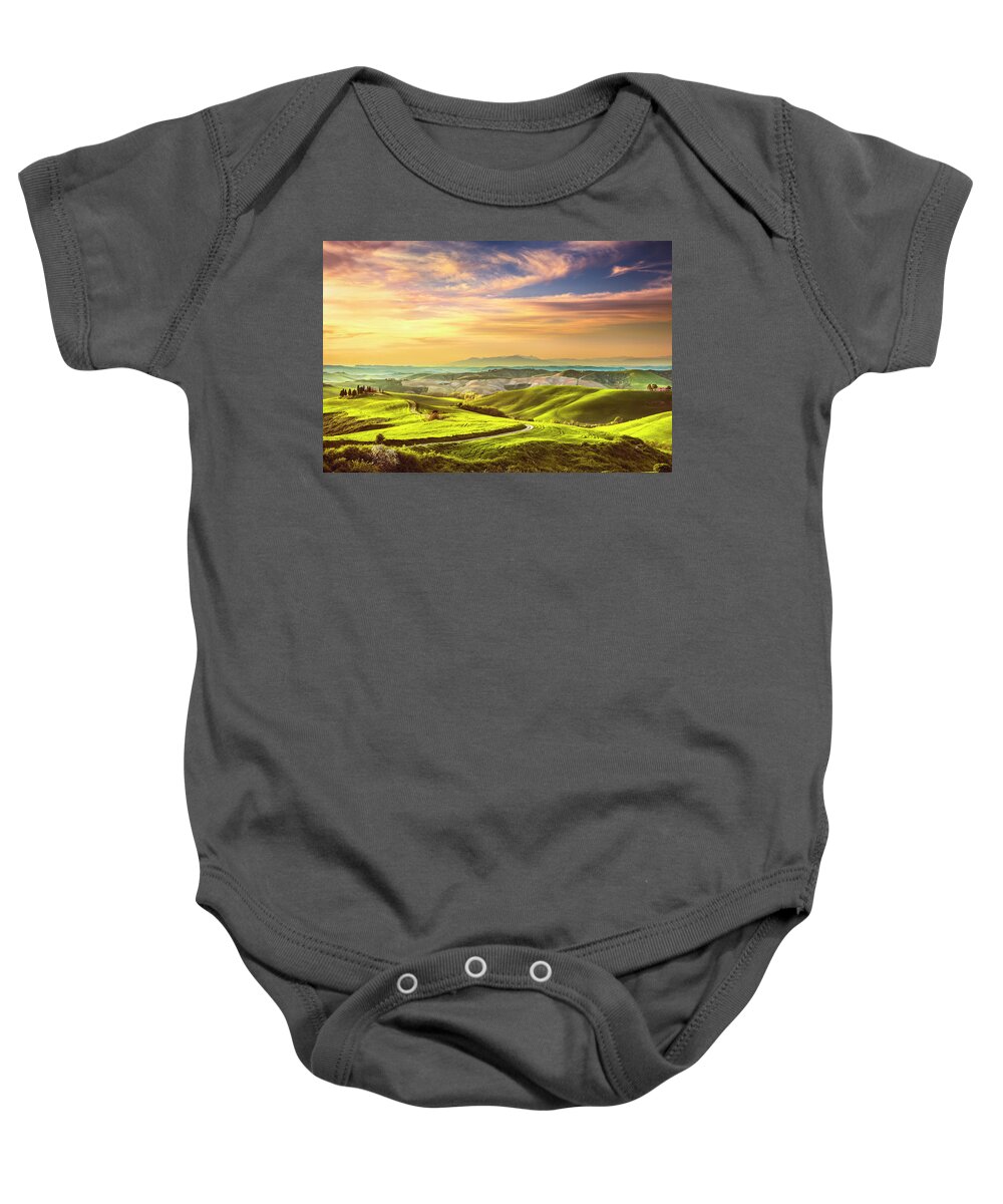 Tuscany Baby Onesie featuring the photograph Volterra Colorful Winter Sunset by Stefano Orazzini