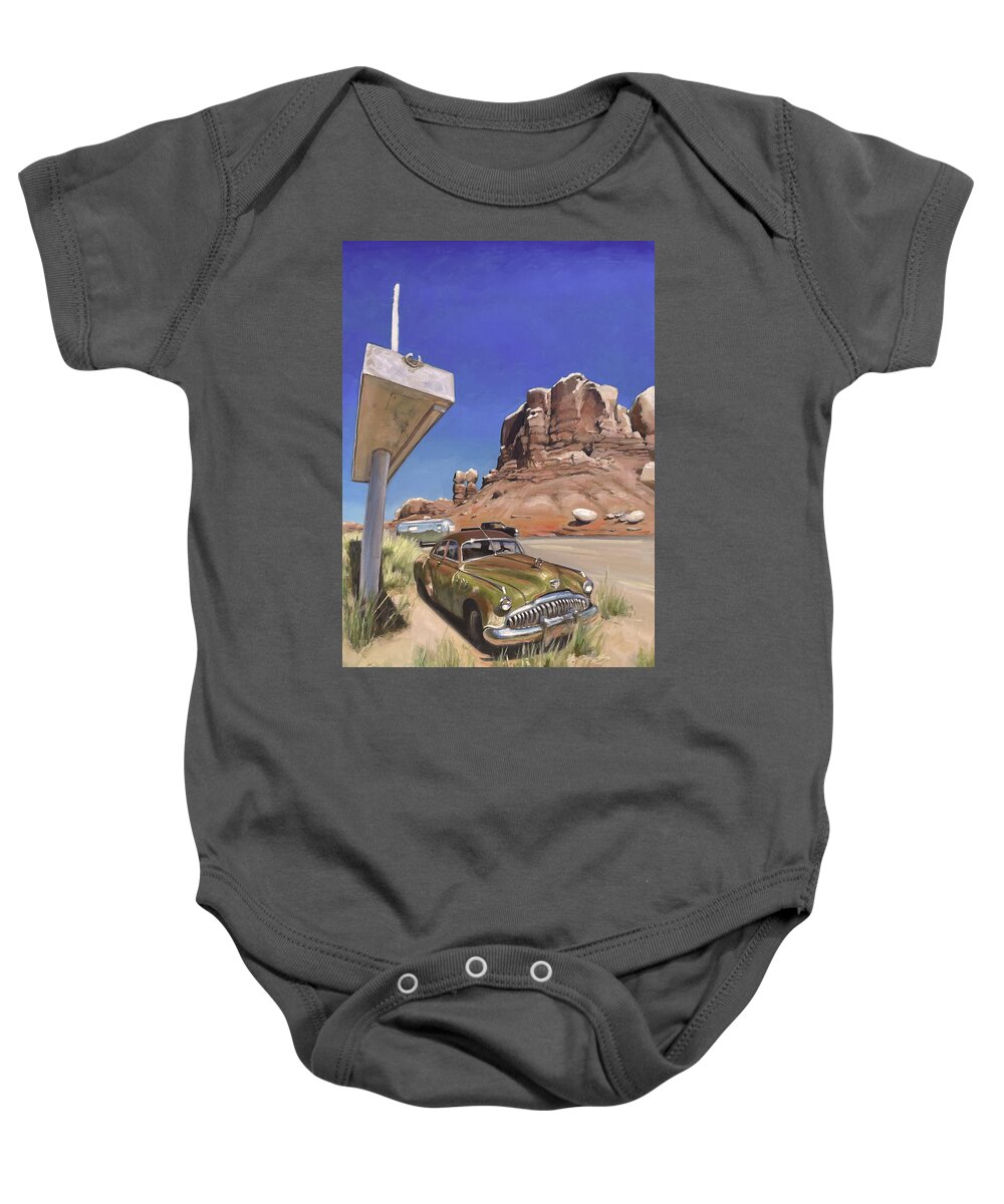 Buick Baby Onesie featuring the painting Waiting for Gas by Elizabeth Jose