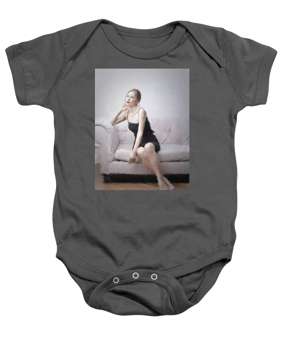 Date Baby Onesie featuring the painting Waiting for Her Date by Gary Arnold