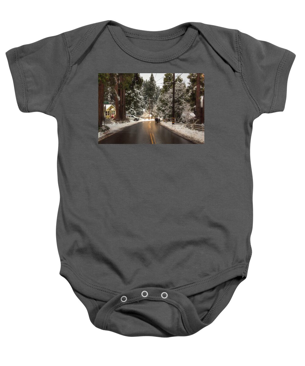 Snow Baby Onesie featuring the photograph Walking in a Winter Wonderland BL by Alison Frank