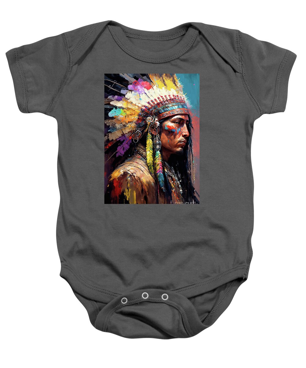 Native American Baby Onesie featuring the painting Warrior by Tina LeCour