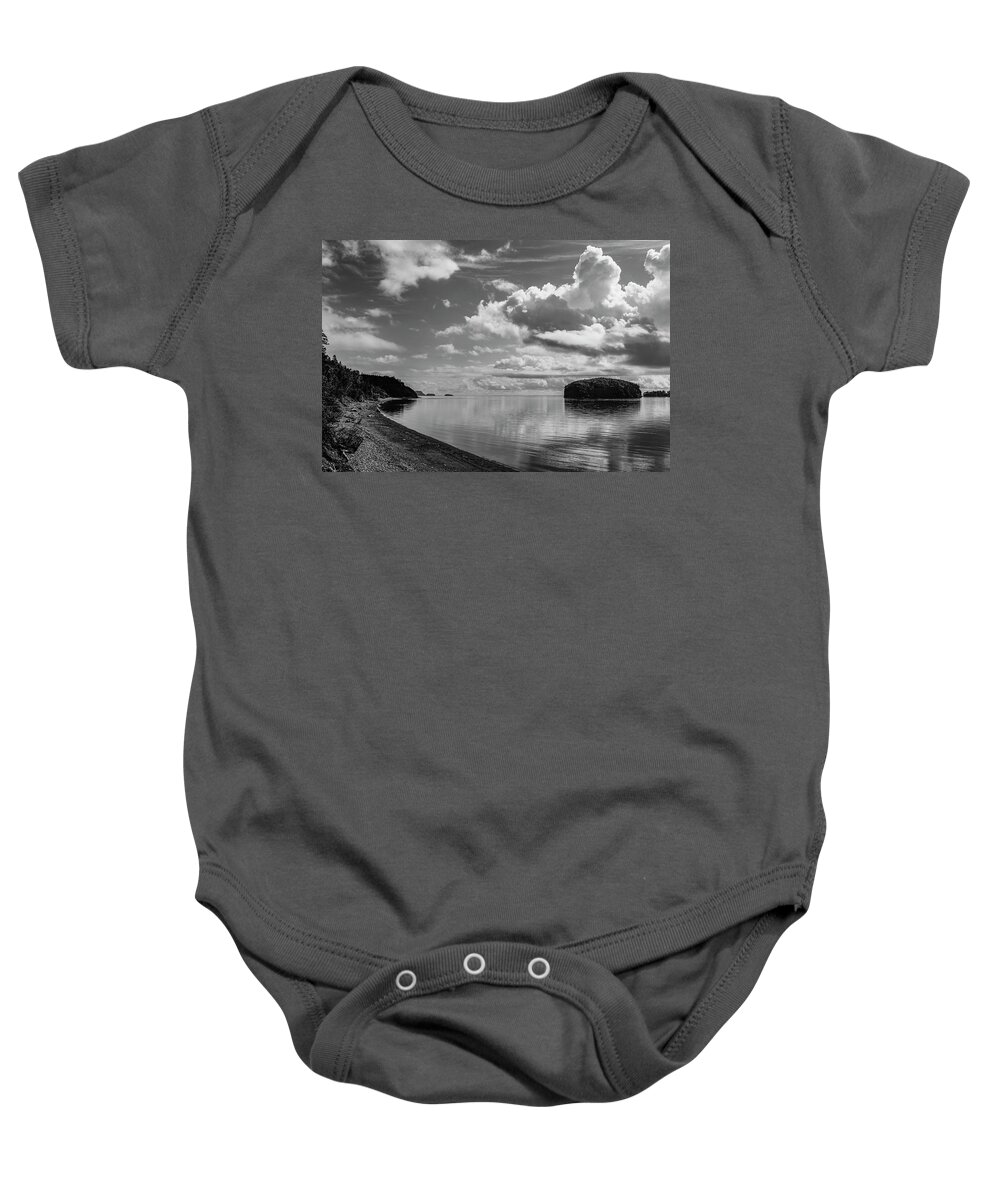 Lighthouse Baby Onesie featuring the photograph Wassons Bluff Skies by Alan Norsworthy