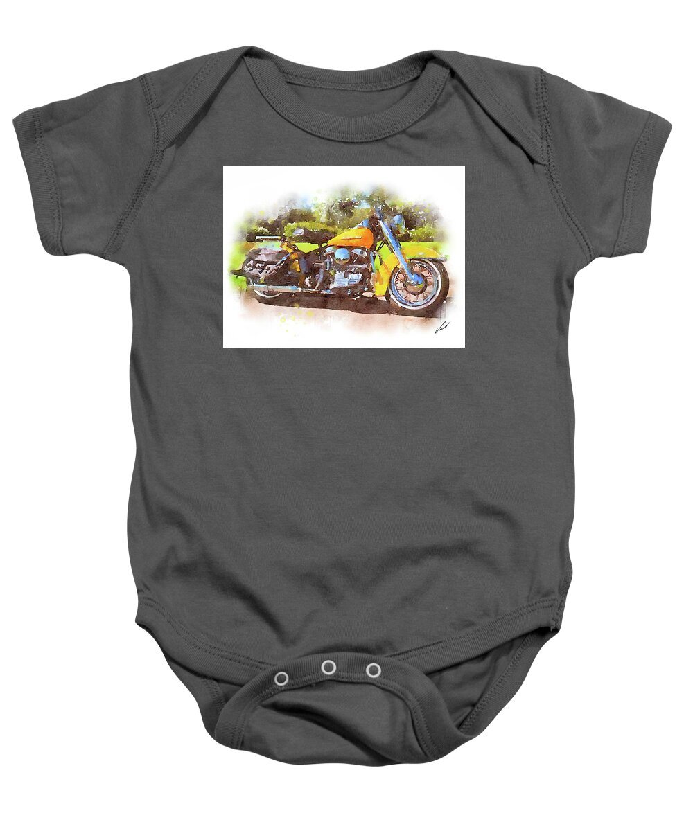 Art Baby Onesie featuring the painting Watercolor Classic Harley-Davidson Panhead by Vart. by Vart