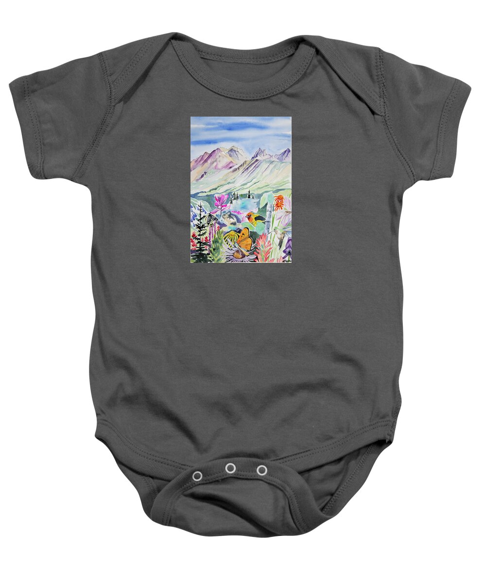 Telluride Baby Onesie featuring the painting Watercolor - Telluride Memories by Cascade Colors