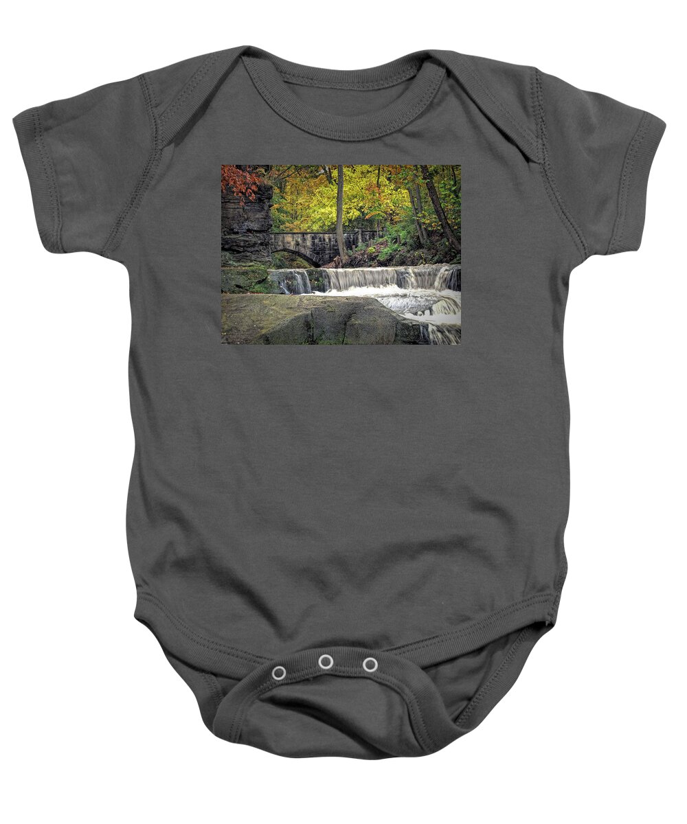 Waterfall Baby Onesie featuring the photograph Waterfall at Olmsted Falls - 1 by Mark Madere