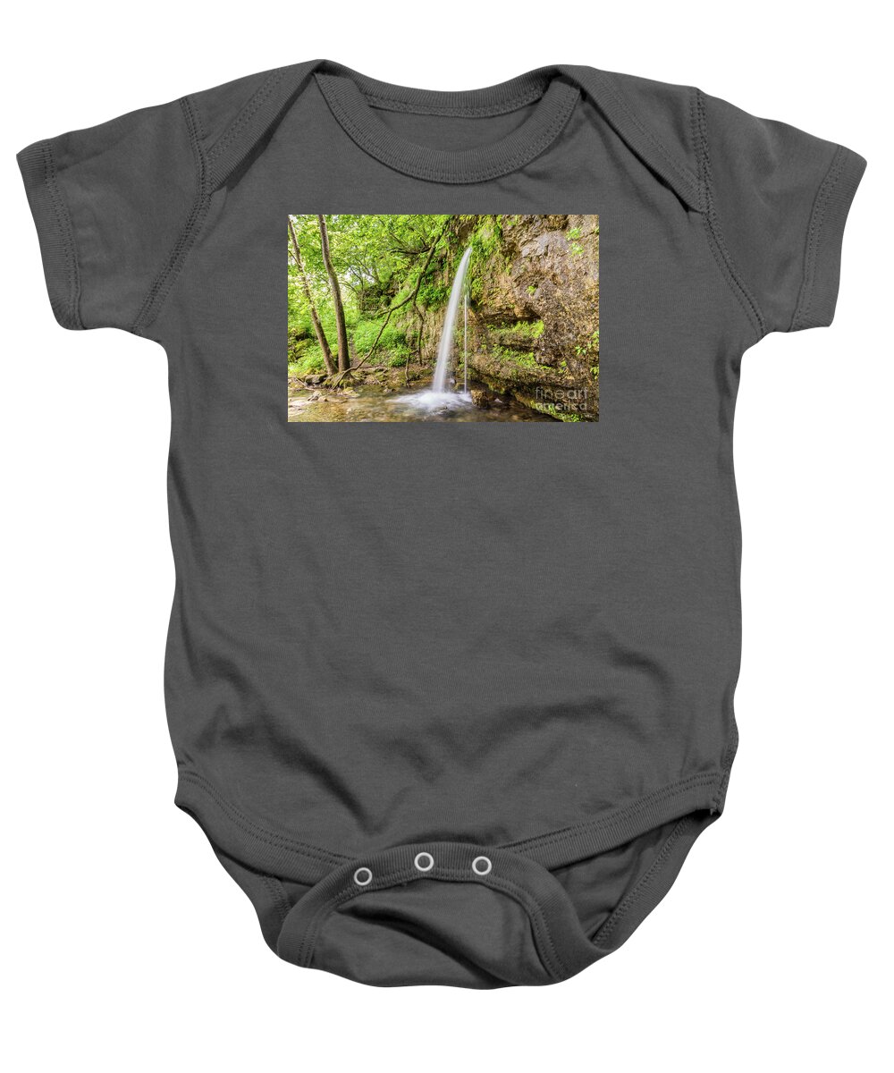 Falling Spring Mill Baby Onesie featuring the photograph Waterfall Falling Spring by Jennifer White