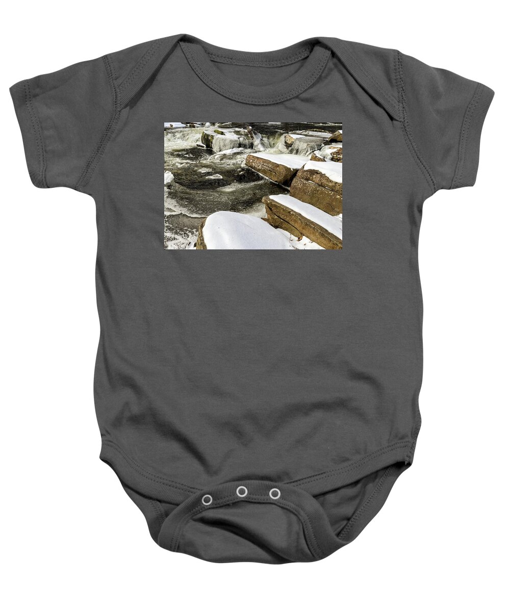 Water Baby Onesie featuring the photograph Waterfall in Winter by Amelia Pearn