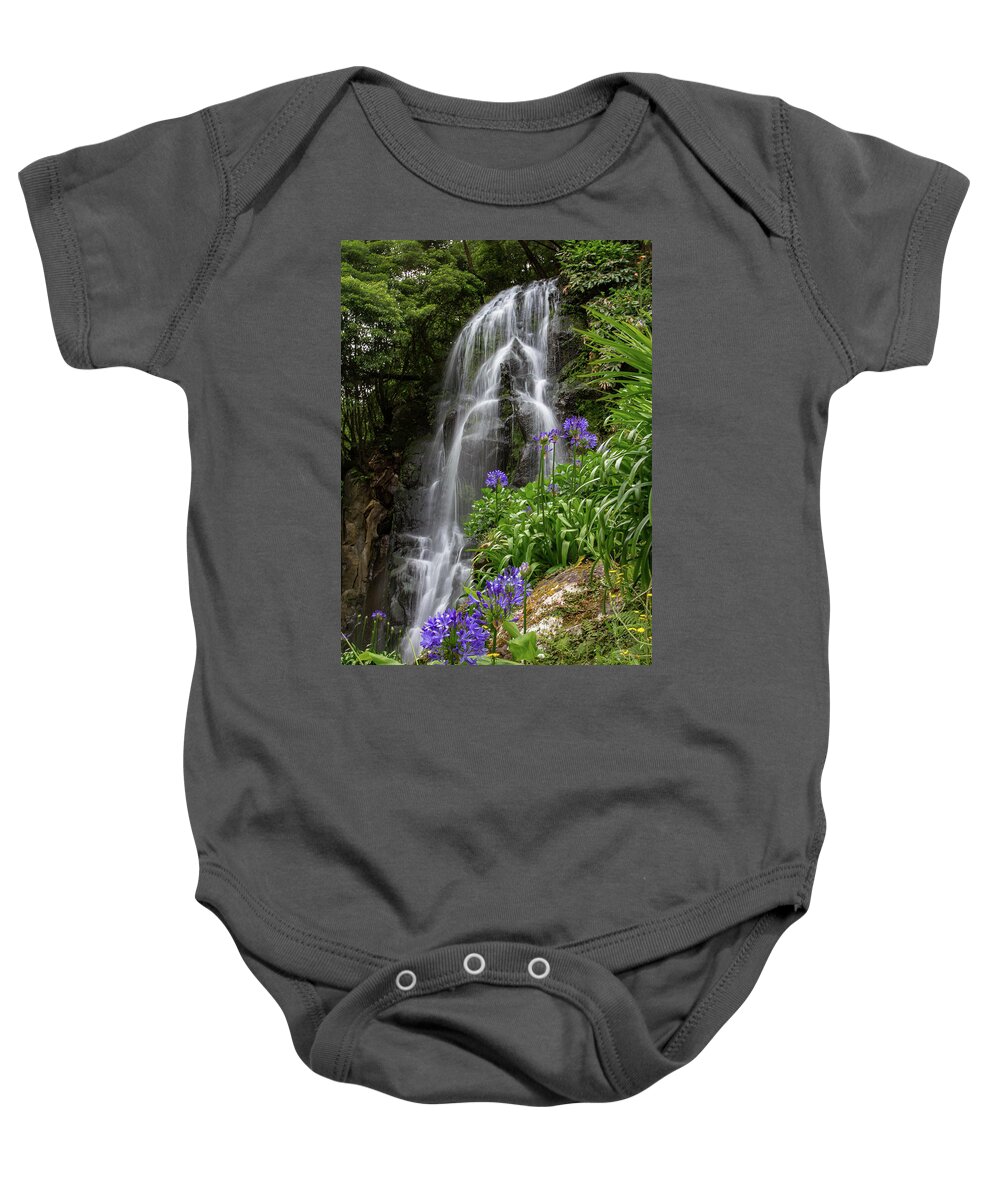 Nordeste Baby Onesie featuring the photograph Waterfall with Flowers by Denise Kopko