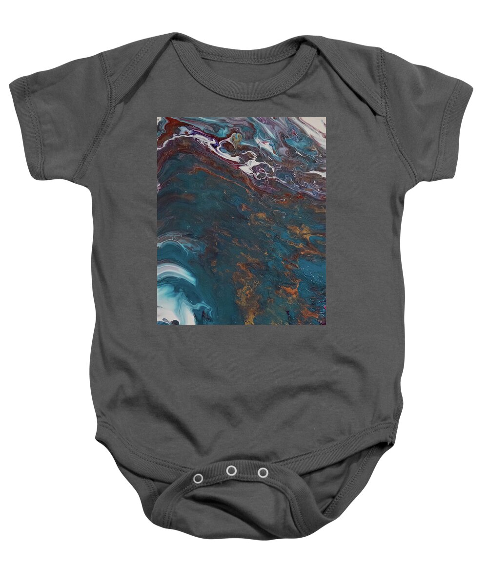 Blue Baby Onesie featuring the mixed media Waves of Gold by Aimee Bruno