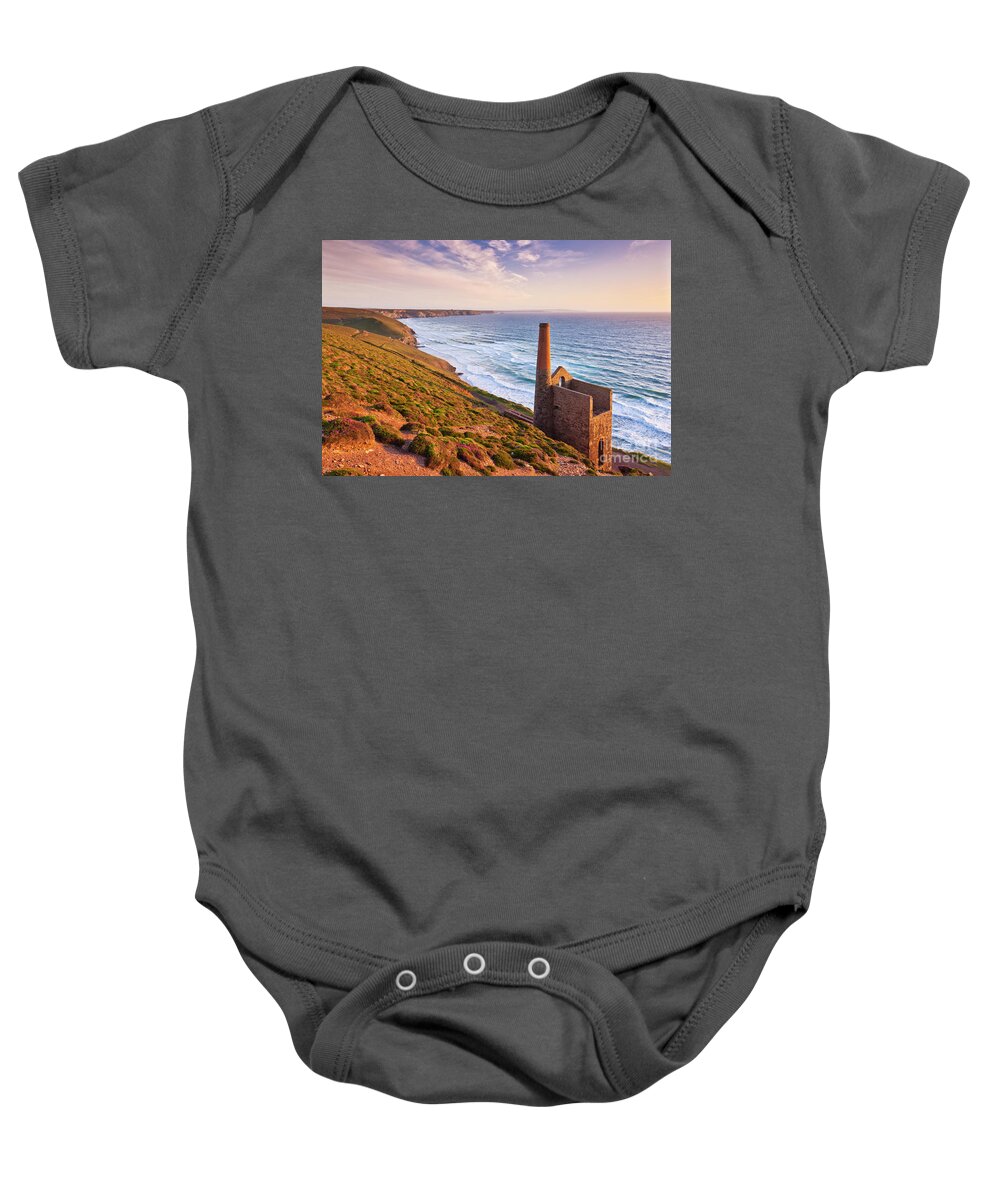 Wheal Coates Baby Onesie featuring the photograph Wheal Coates abandoned cornish tin mine near St Agnes, Cornwall, England by Neale And Judith Clark