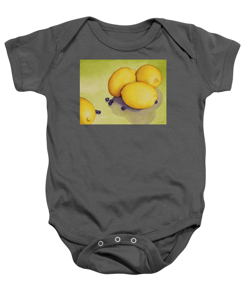 Kim Mcclinton Baby Onesie featuring the painting When Life Gives You Lemons by Kim McClinton