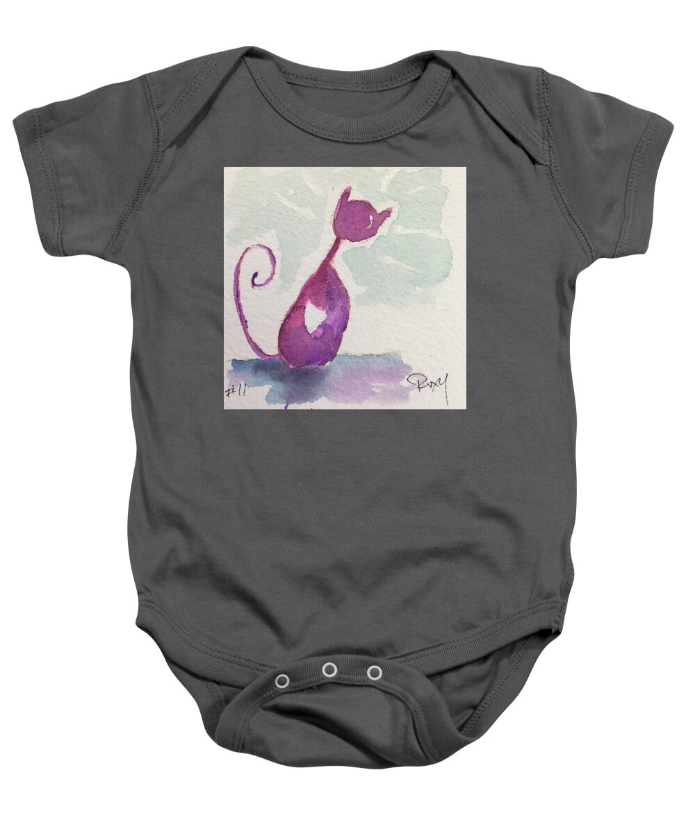 Whimsy Baby Onesie featuring the painting Whimsy Kitty 11 by Roxy Rich