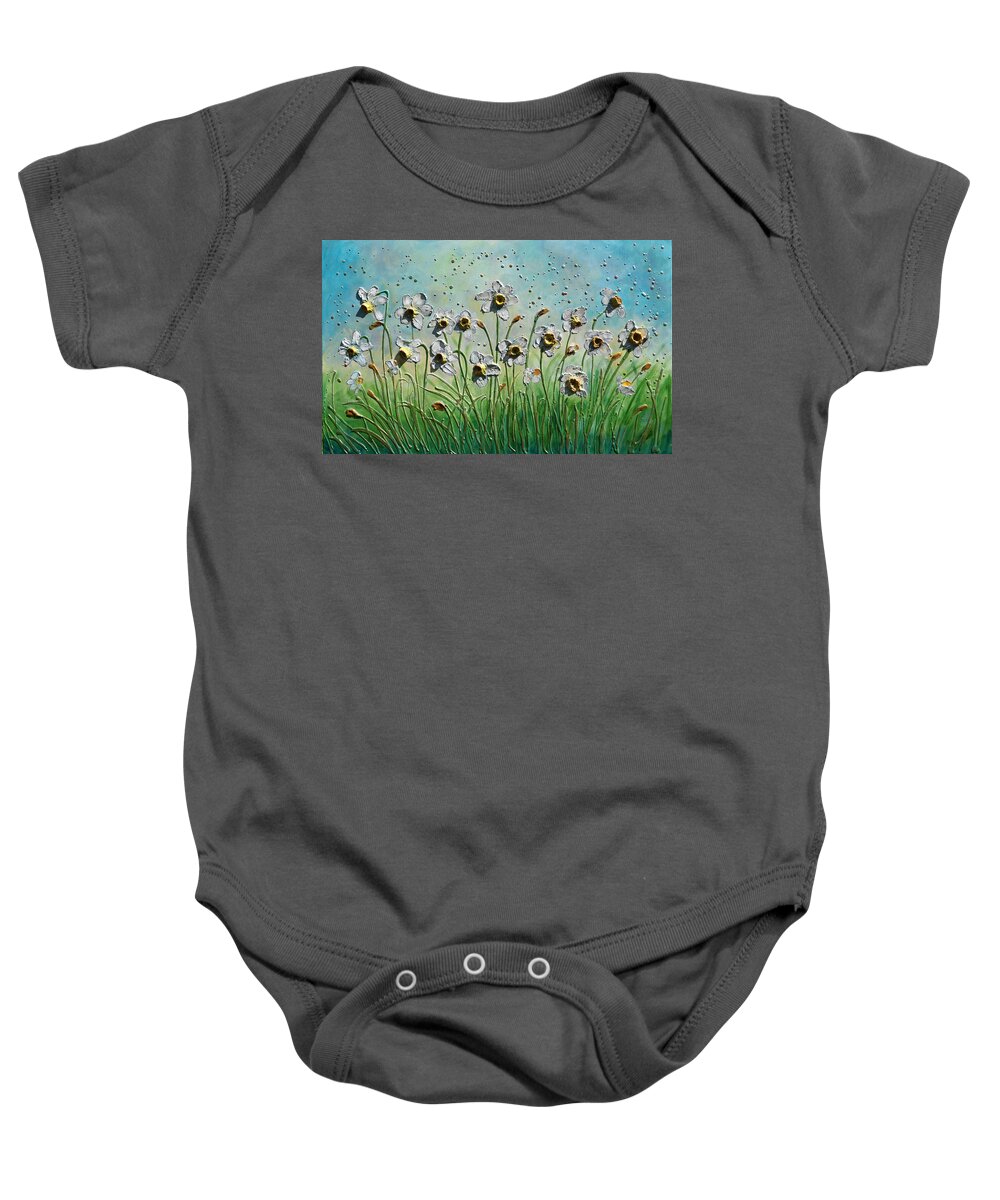Daffodils Baby Onesie featuring the painting White Daffodils by Amanda Dagg