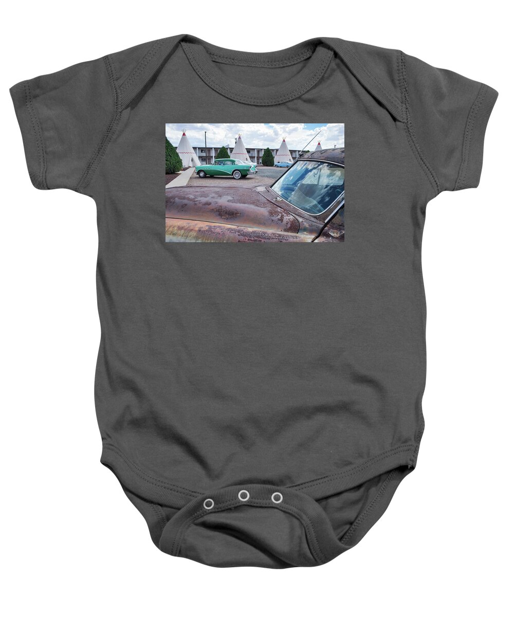 Wigwam Motel Baby Onesie featuring the photograph Wigwam Motel Route 66 Classic Car by Kyle Hanson