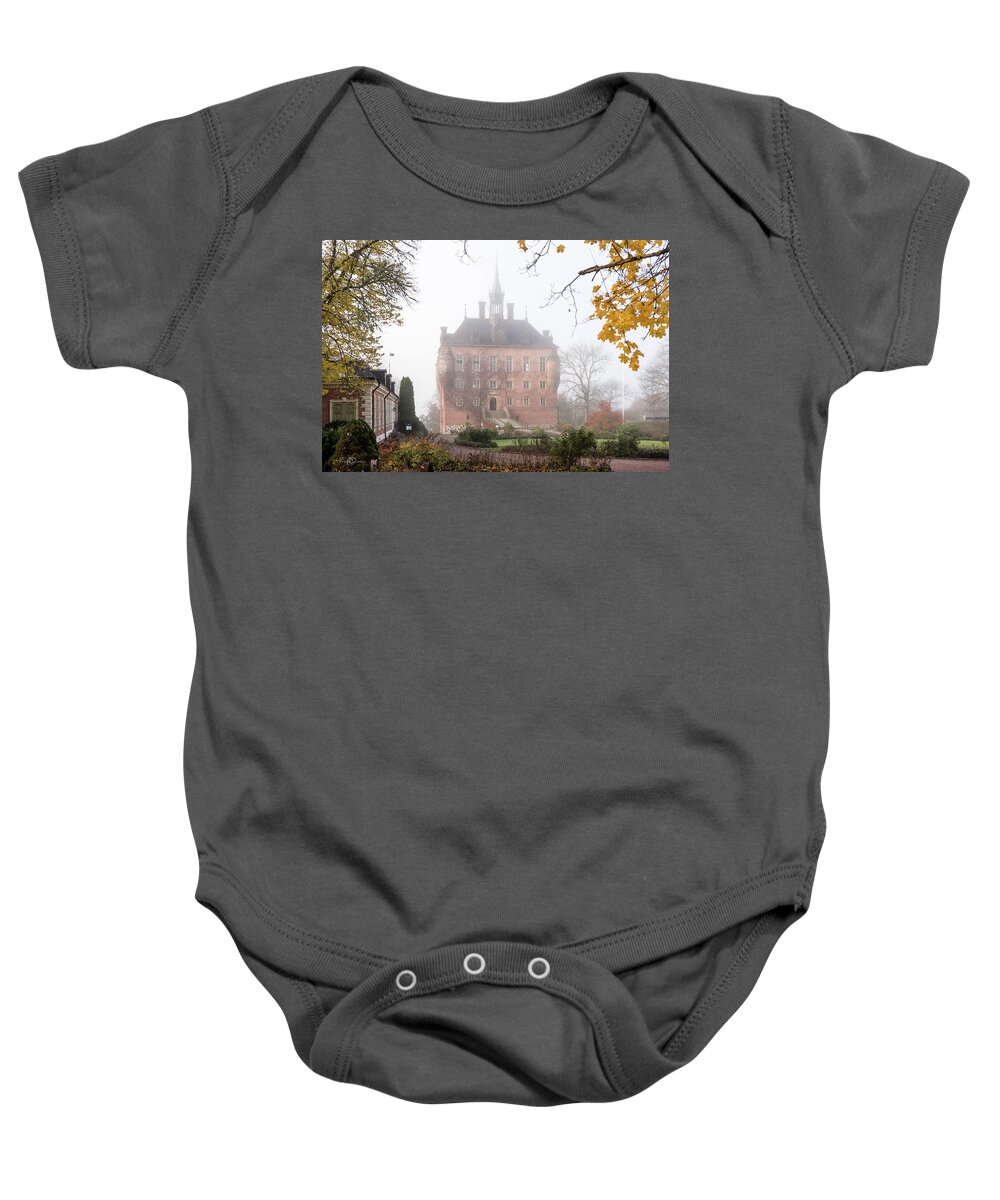 Wik Castle Baby Onesie featuring the photograph Wik Castle a foggy autumn morning by Torbjorn Swenelius