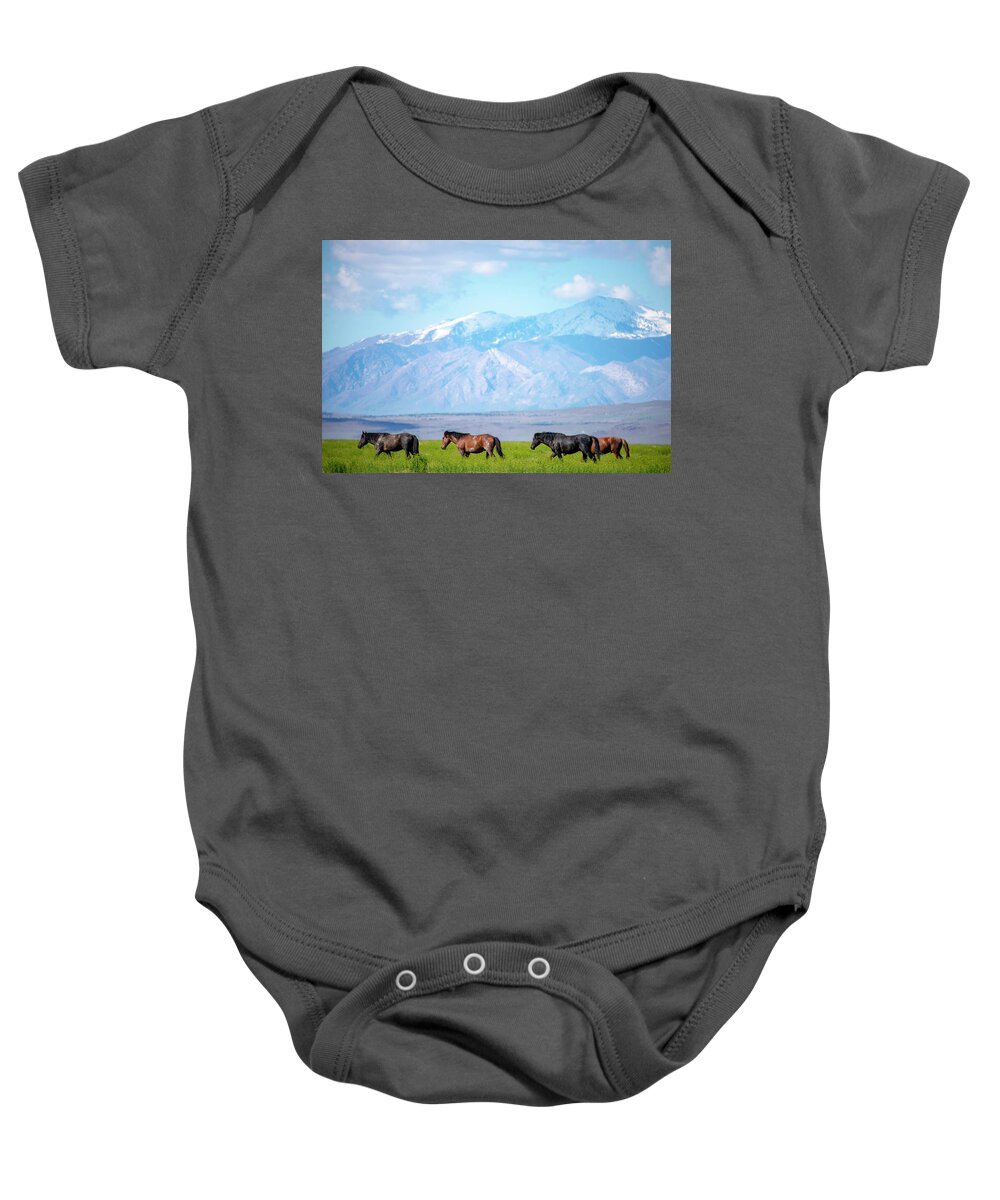  Wild Horses Baby Onesie featuring the photograph Wild American Mustangs by Dirk Johnson
