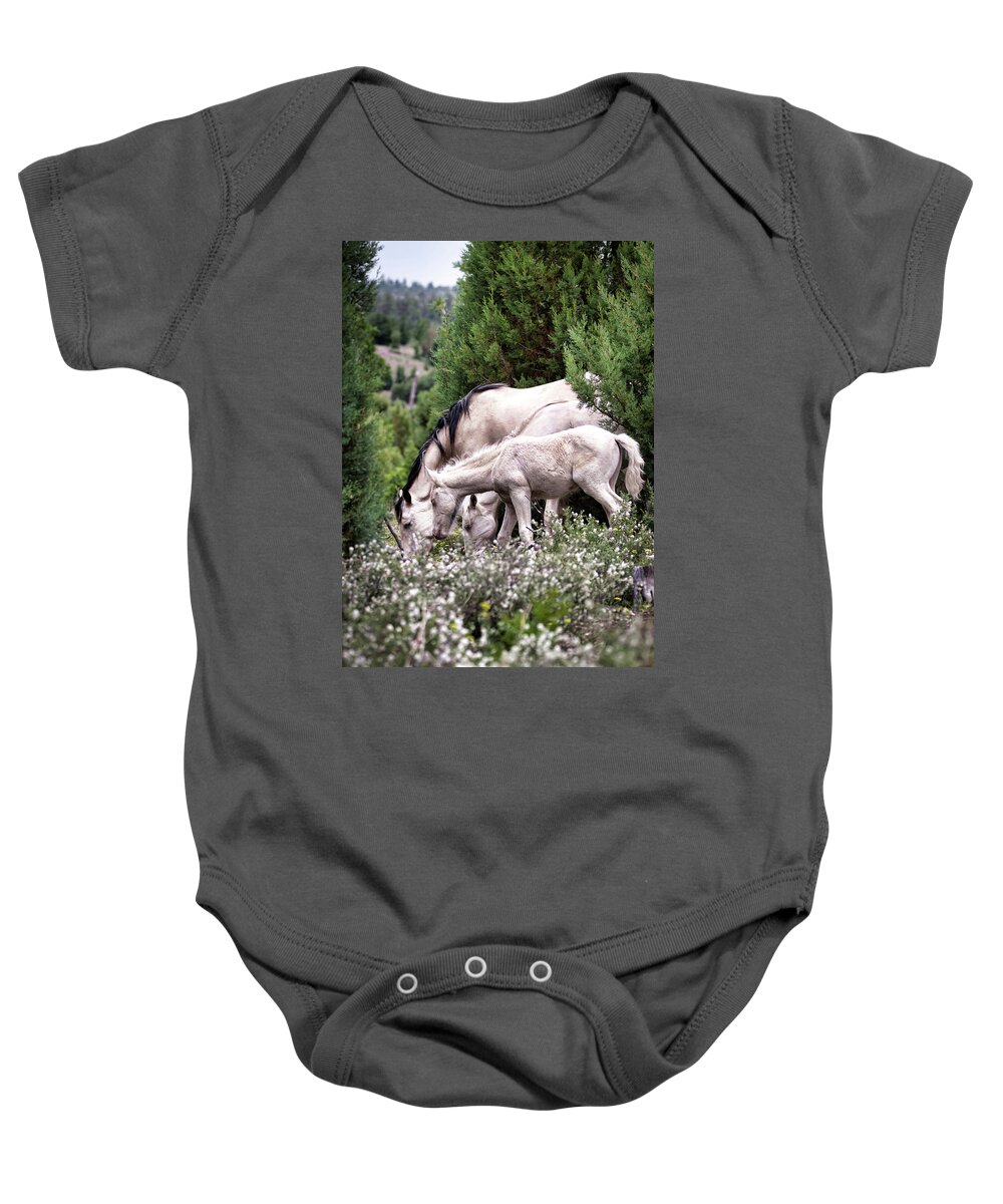 Wild Horses Baby Onesie featuring the photograph Wild Flower Breakfast by American Landscapes