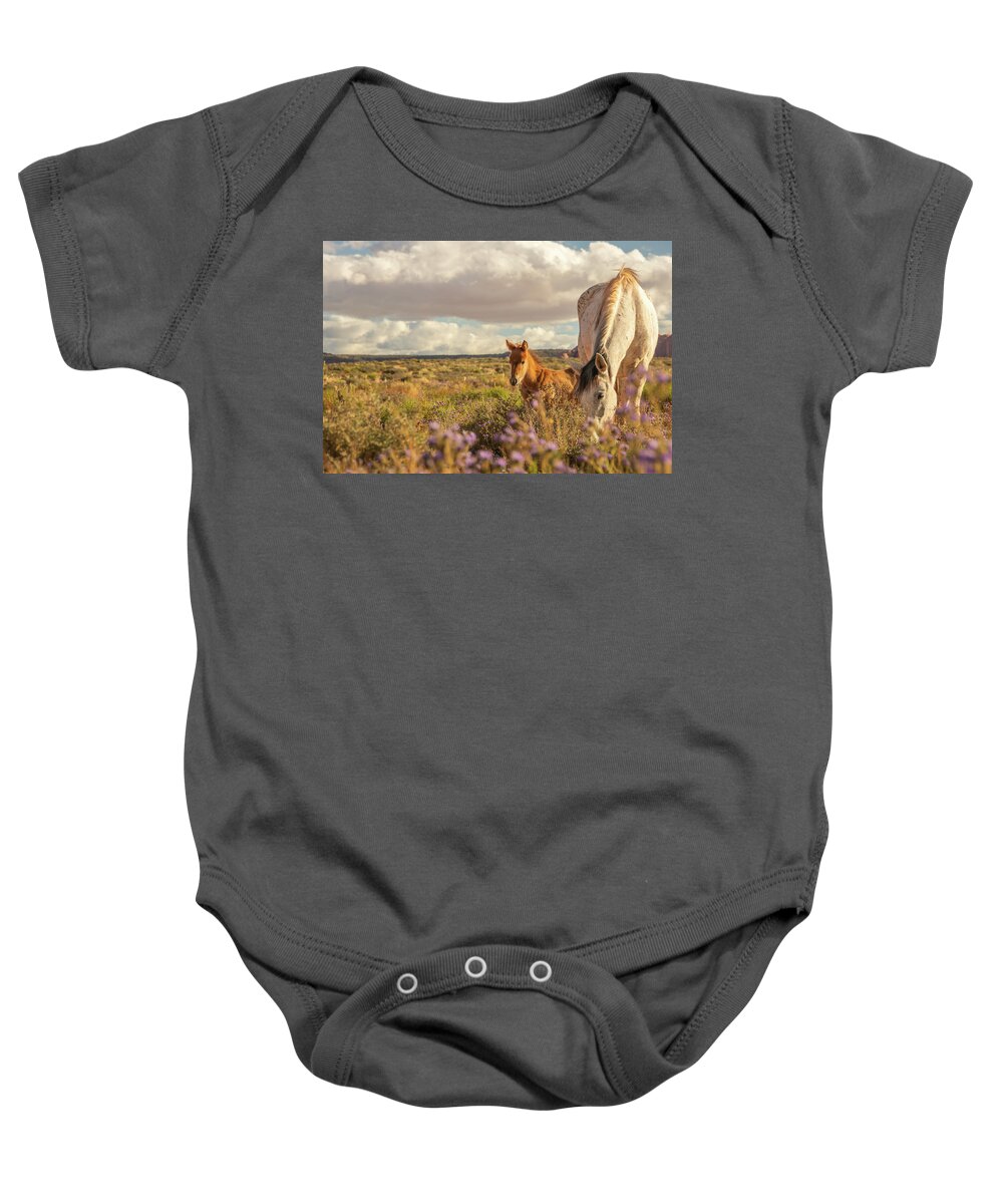 Horse Baby Onesie featuring the photograph Wild Horses of Monument Valley by Constance Puttkemery