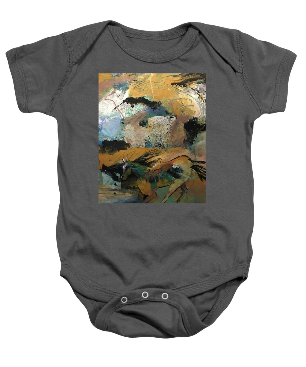 Wild Mustang Baby Onesie featuring the painting Wild majesty by Elaine Elliott