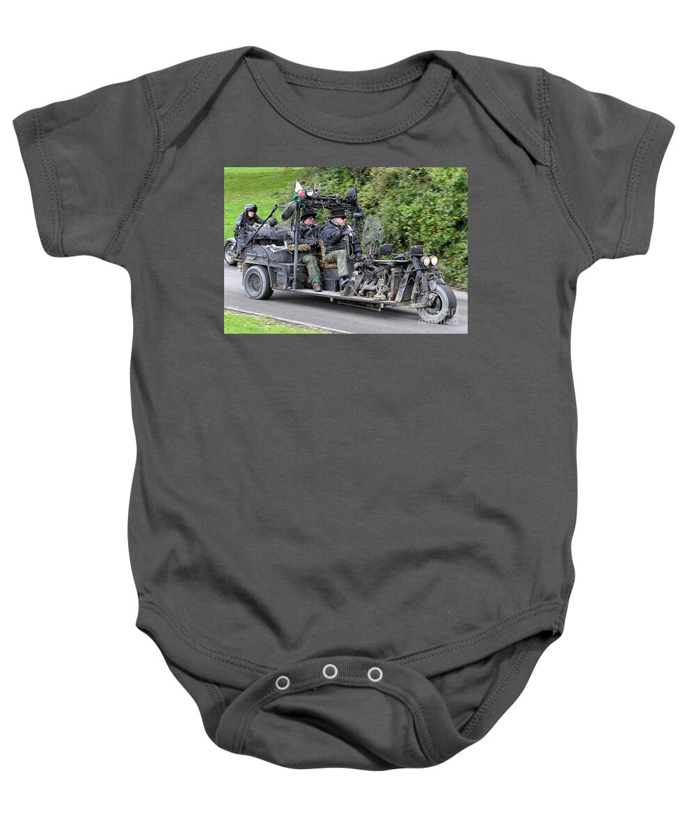 Motorcycle Baby Onesie featuring the photograph Wild Motor Trike and Riders by Retrographs