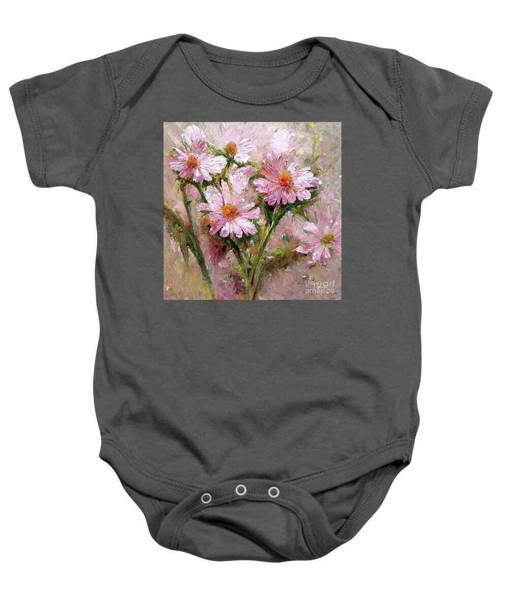 Pink Daisy Baby Onesie featuring the painting Wild Pink Daisies by Tina LeCour
