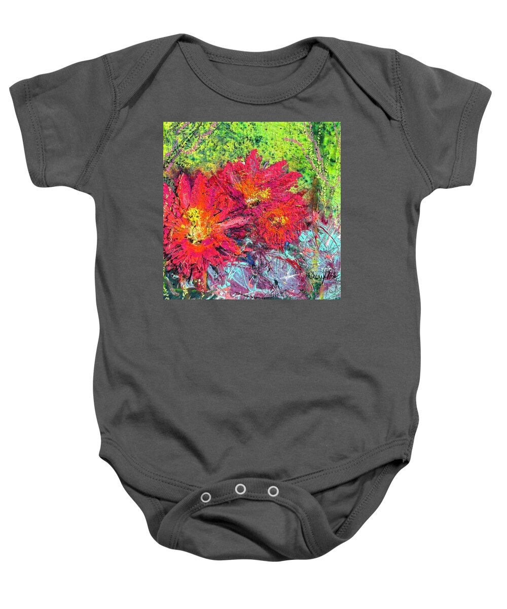 Cactus Baby Onesie featuring the painting Wild Thing - Cactus Bloom by Cheryl Prather
