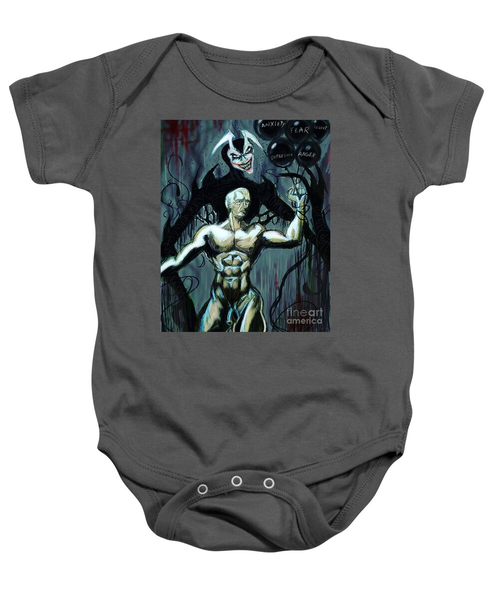 Nude Baby Onesie featuring the mixed media Will I ever let go of this? by Mark Bradley