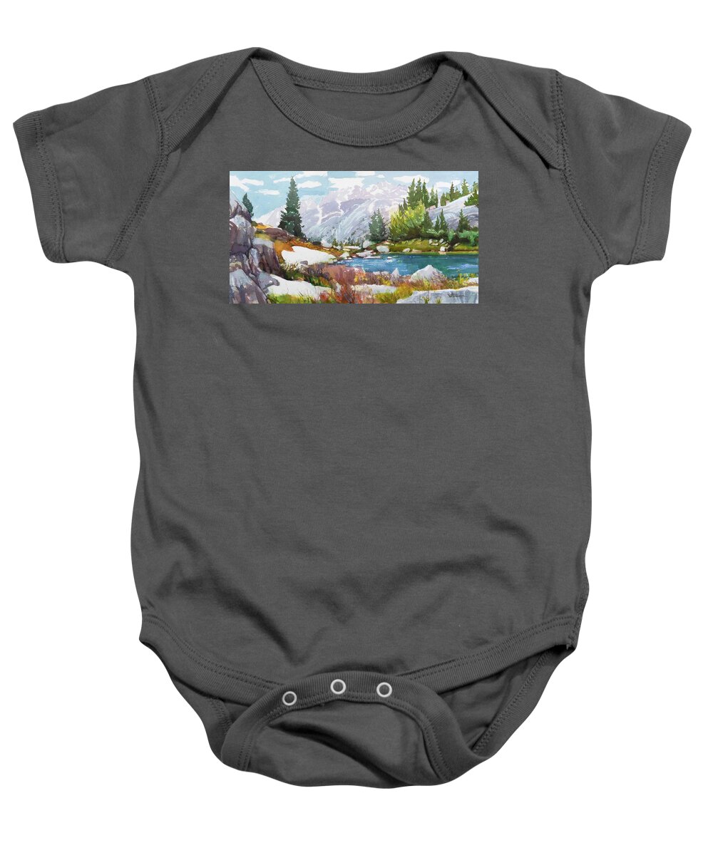 Wyoming Baby Onesie featuring the painting Wind River Wilderness by Steve Henderson