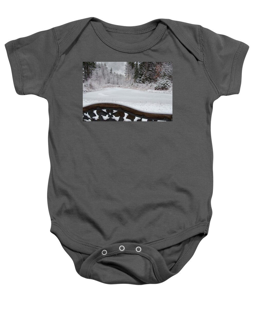 Winter Baby Onesie featuring the photograph Winter at the Pond by Moira Law