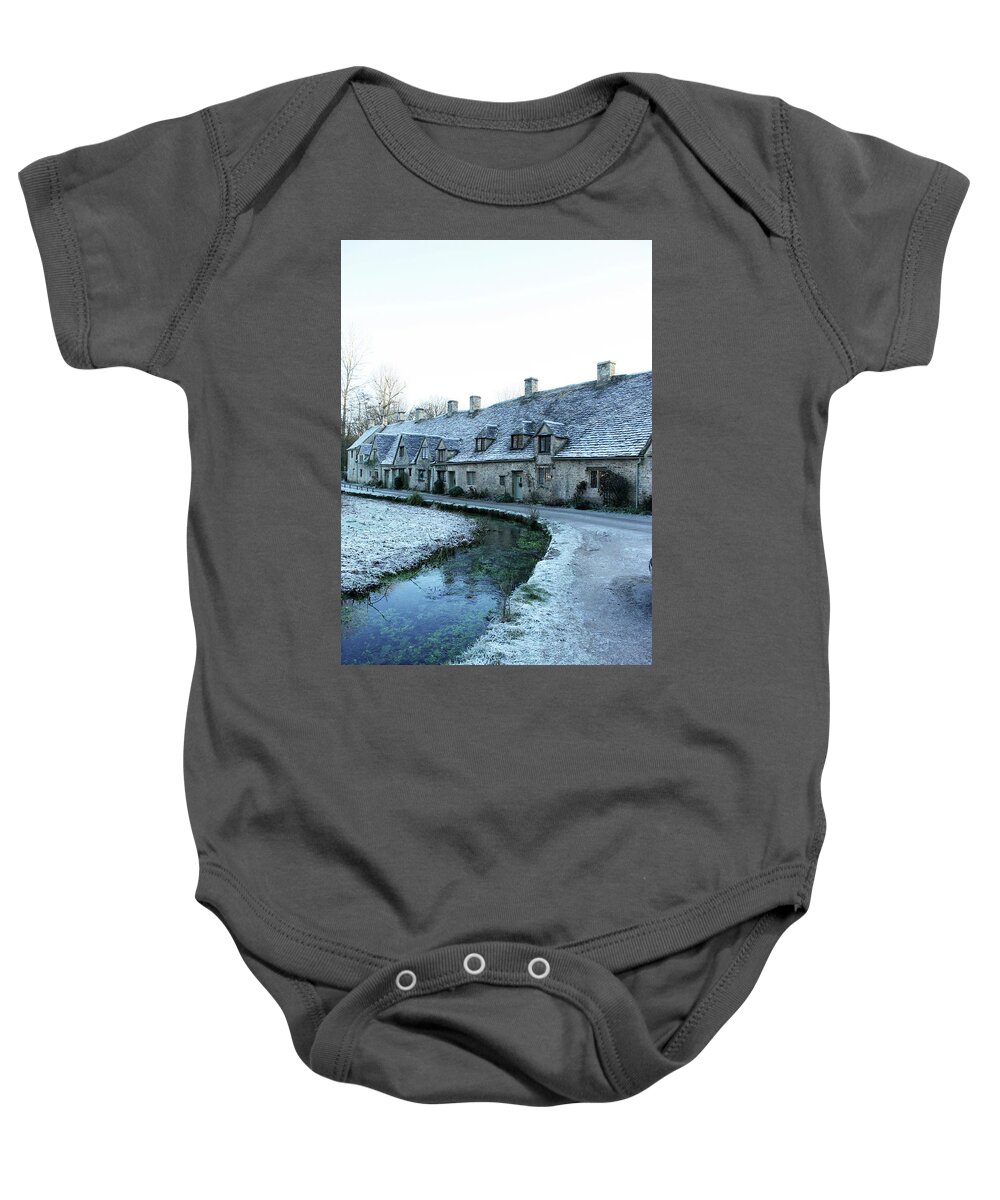Frost Baby Onesie featuring the photograph Winter Cotswolds, Bibury, by Kaoru Shimada