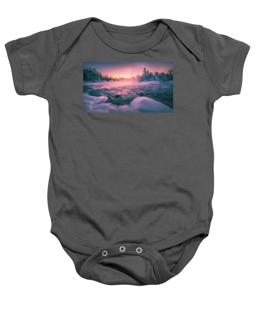 Winter Baby Onesie featuring the photograph Winter Sunset at Madawaska River by Henry w Liu