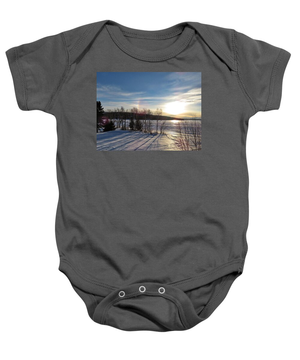 Winter Baby Onesie featuring the photograph Winter Sunset Rainbow by Russel Considine
