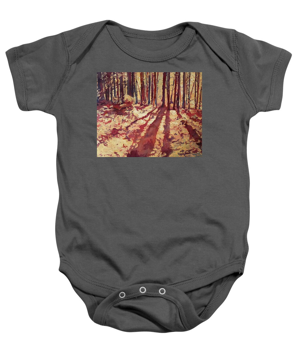 Wood Baby Onesie featuring the painting Wood's Edge by Jenny Armitage