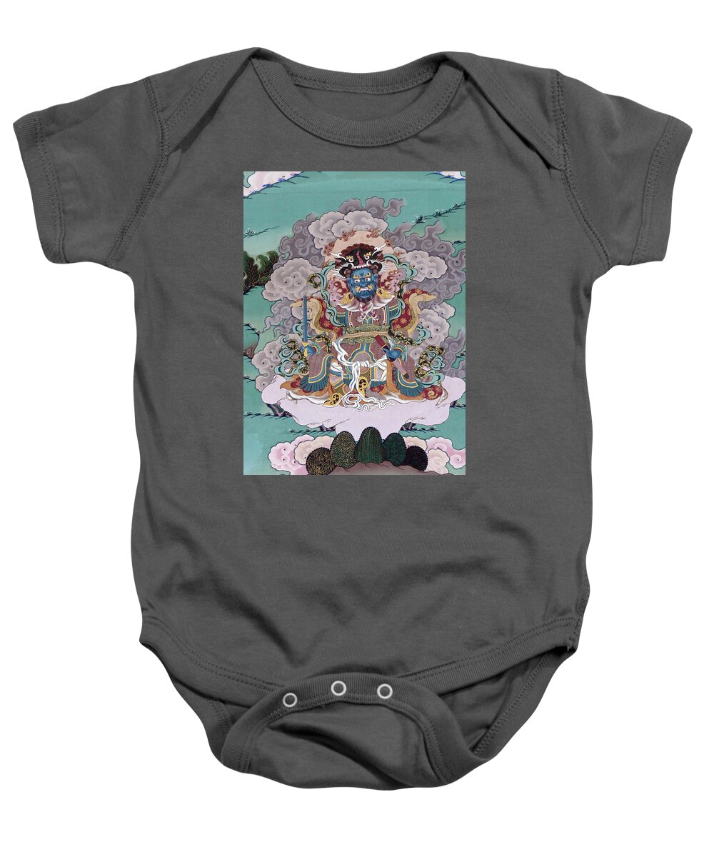 Bhutan Baby Onesie featuring the photograph Wrathful deity Tsholing are seen as protectors of the religion by Steve Estvanik