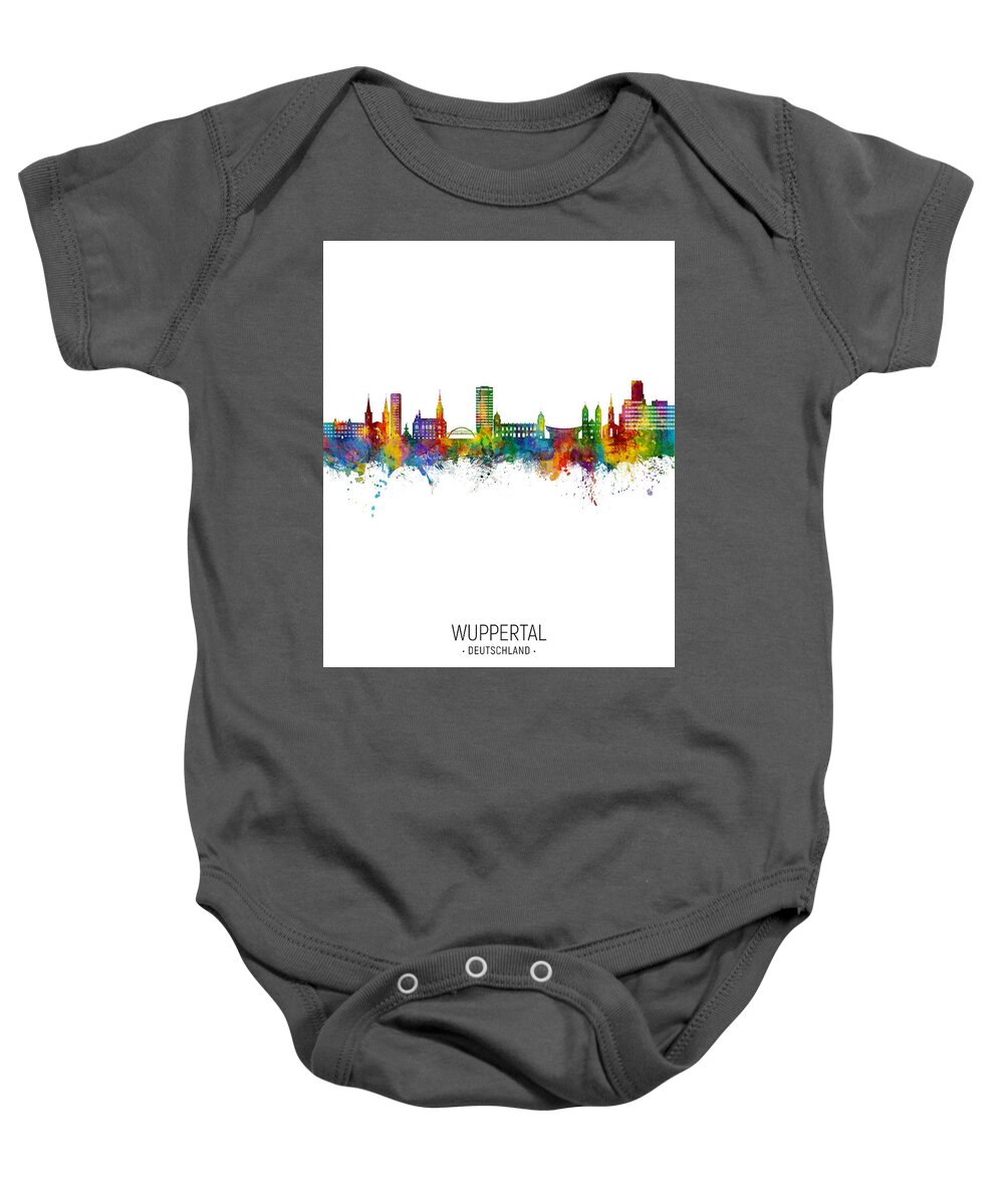 Wuppertal Baby Onesie featuring the digital art Wuppertal Germany Skyline #04 by Michael Tompsett