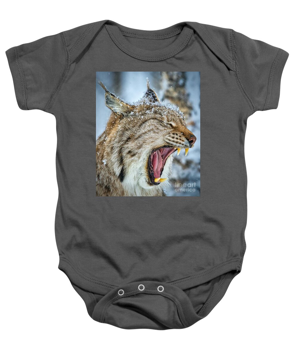 Lynx Baby Onesie featuring the photograph Yawning Face by Sal Ahmed