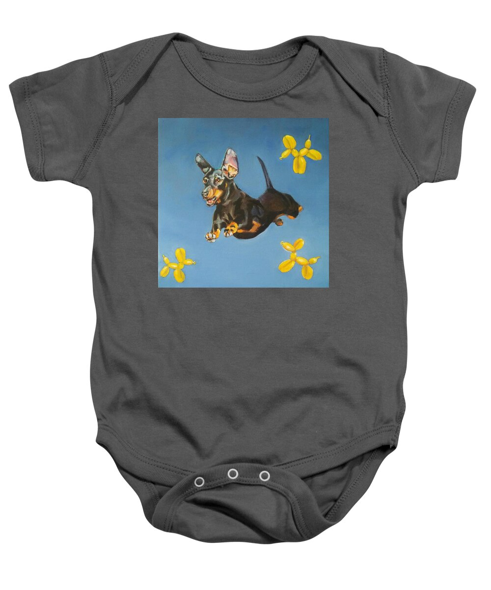 Dog Baby Onesie featuring the painting Yellow Dogs by Jean Cormier