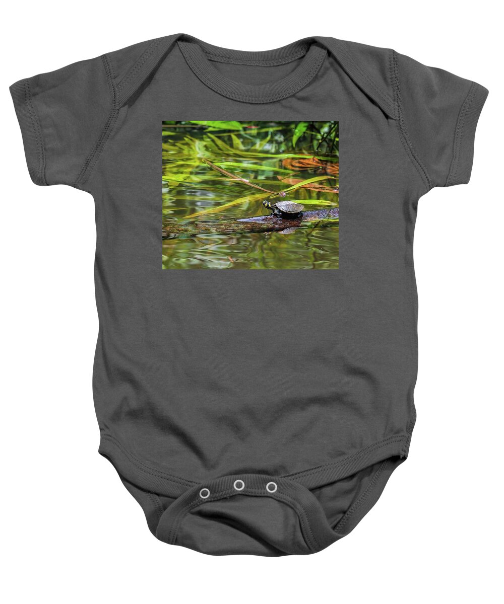 Amazon Baby Onesie featuring the photograph Yellow-spotted Amazon River Turtle by Henri Leduc