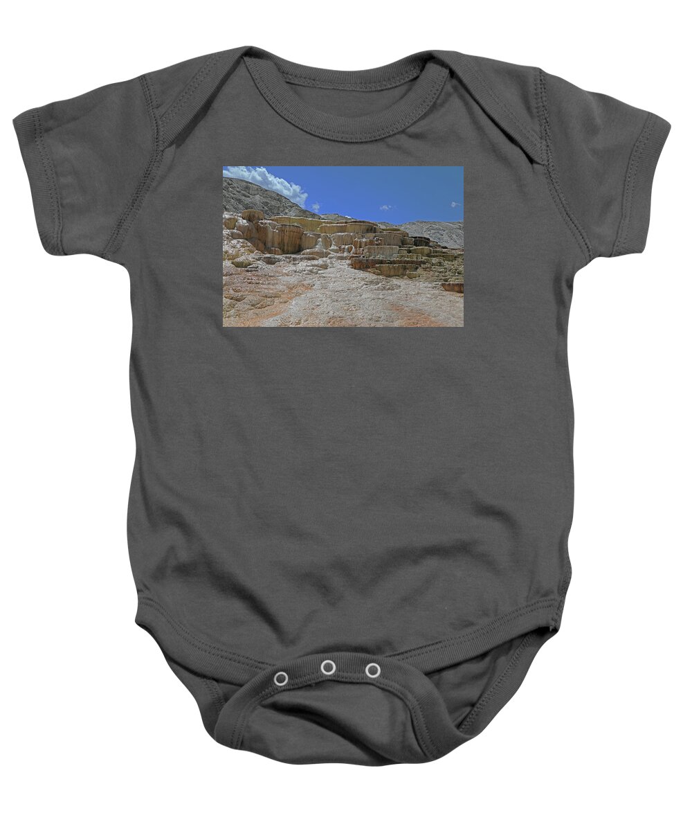 Mammoth Hot Springs Baby Onesie featuring the photograph Yellowstone NP - Mammoth Hot Springs by Richard Krebs