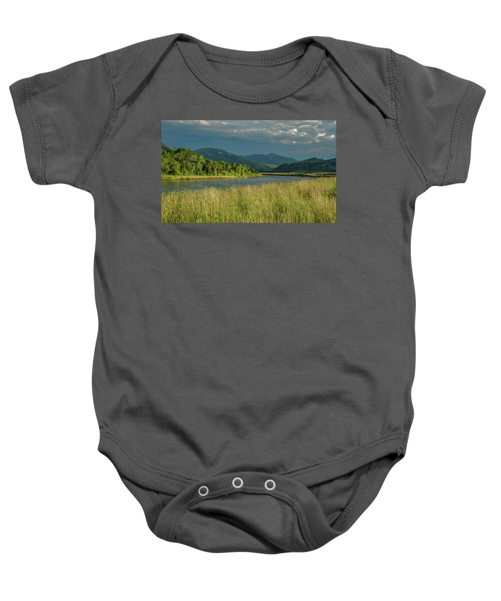 Montana Baby Onesie featuring the photograph Yellowstone River Perfection by Marcy Wielfaert