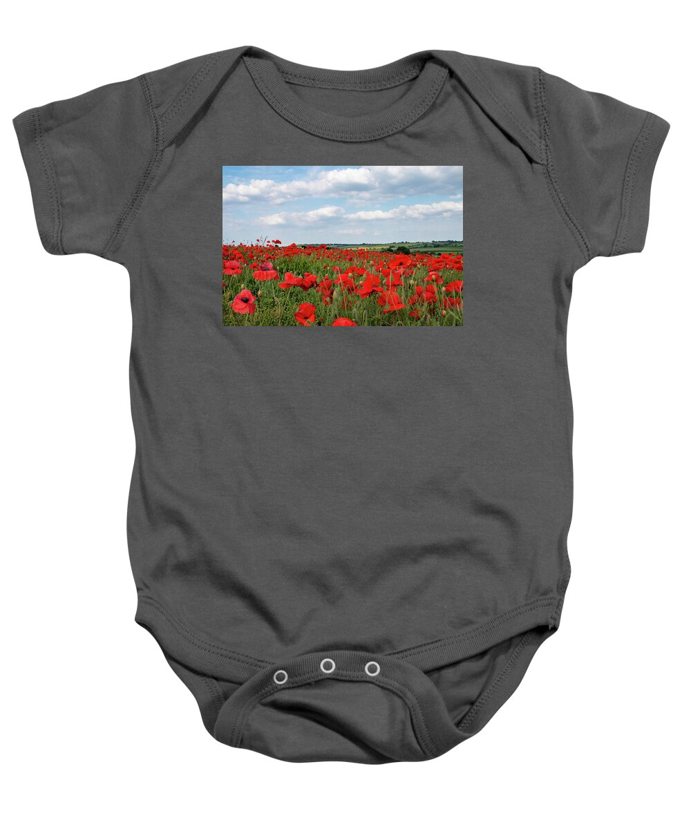 Poppy Baby Onesie featuring the photograph Yorkshire Poppy Field wildflowers by Airpower Art