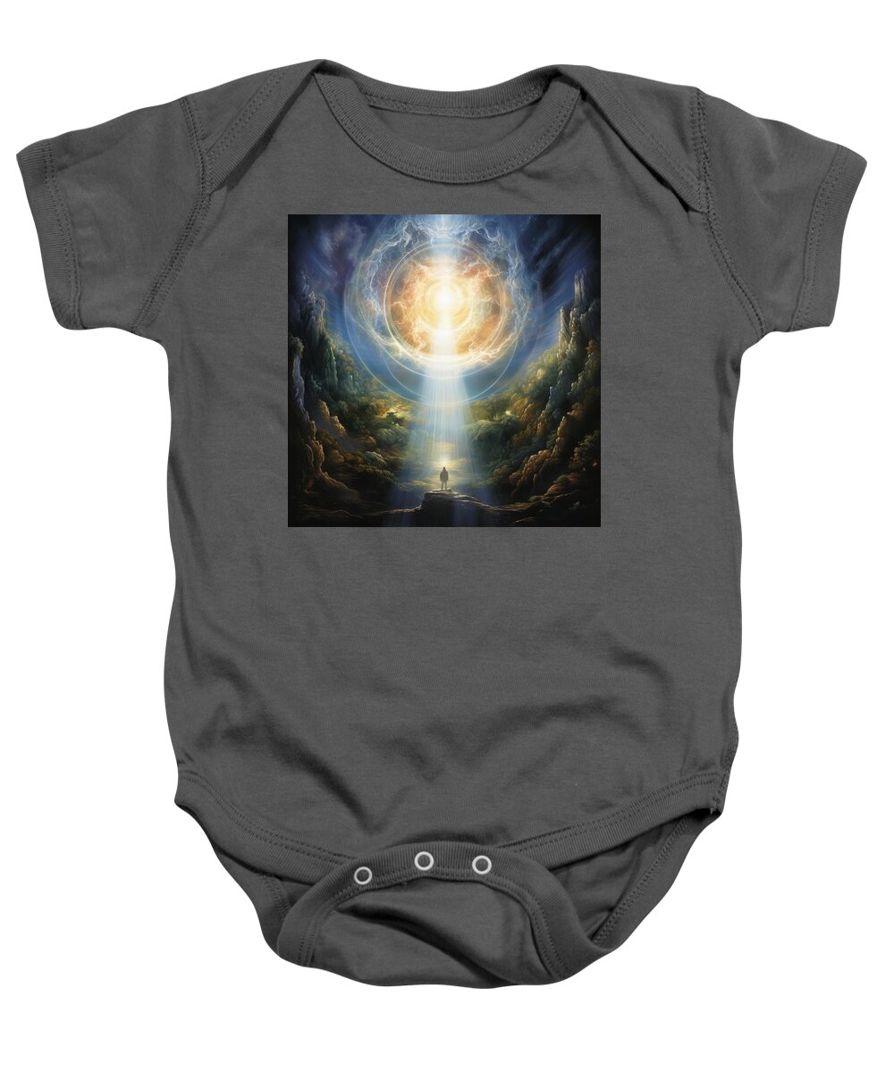 God Baby Onesie featuring the painting You Cannot See My Face by Lourry Legarde