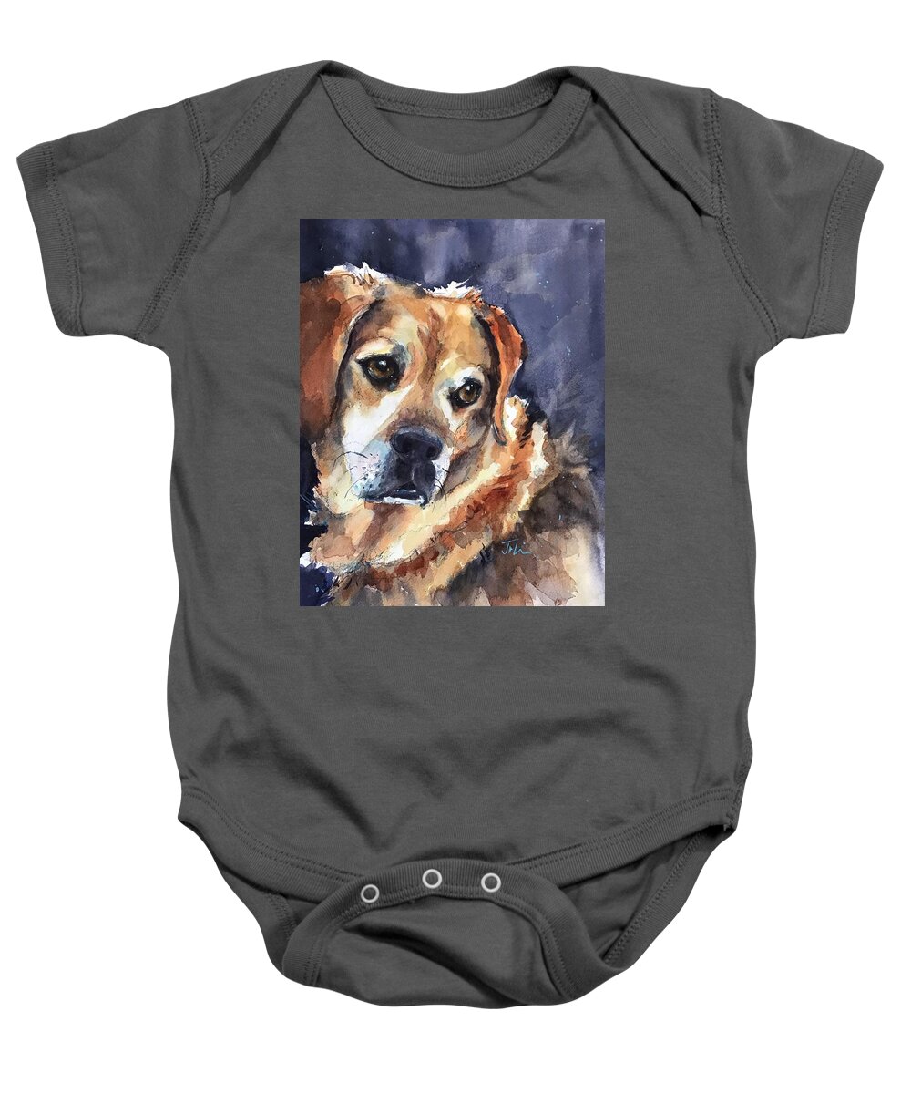 Dog Baby Onesie featuring the painting Zeke by Judith Levins