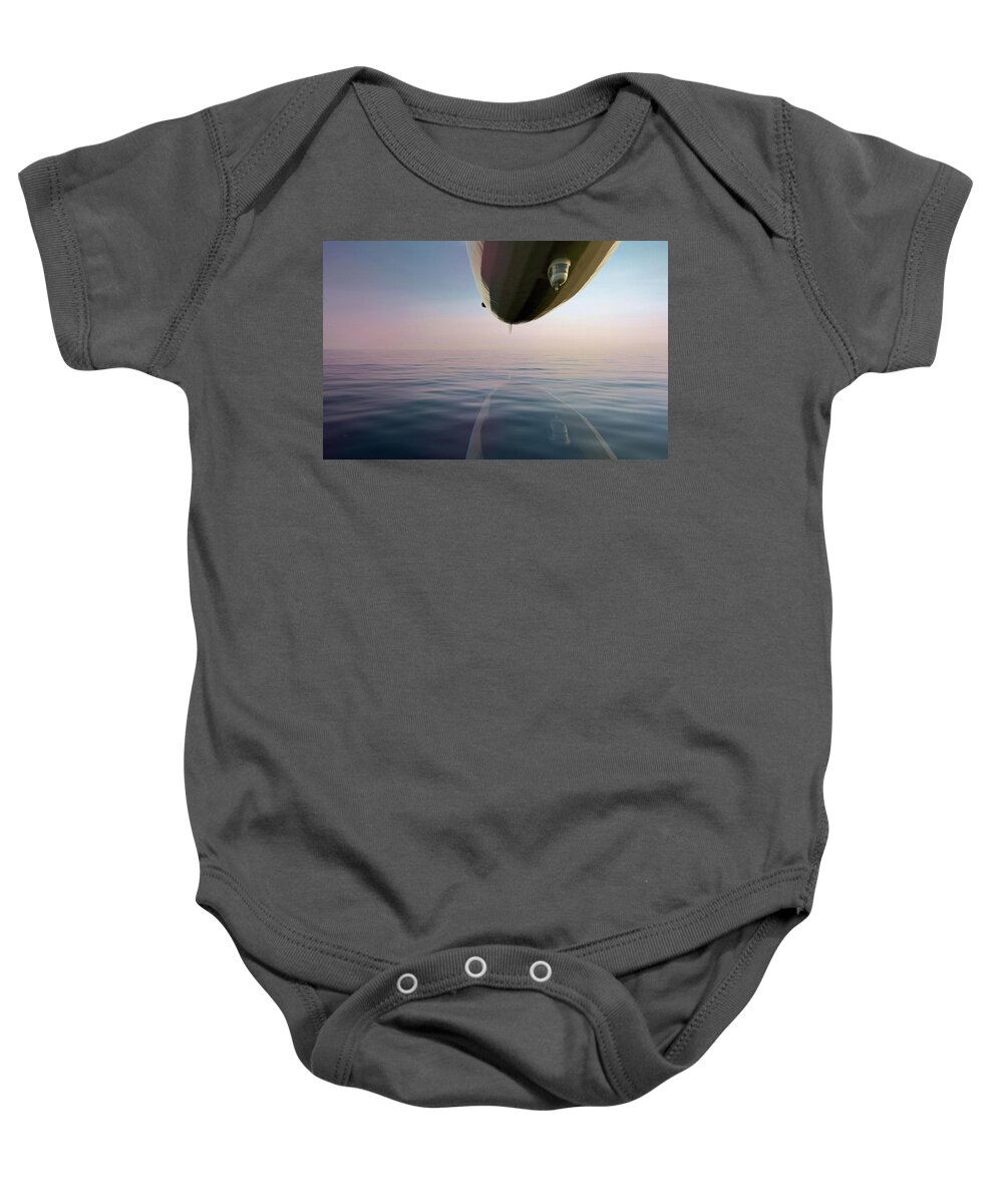 Zeppelin Baby Onesie featuring the mixed media Zeppelin Crossing the Sea by Shelli Fitzpatrick