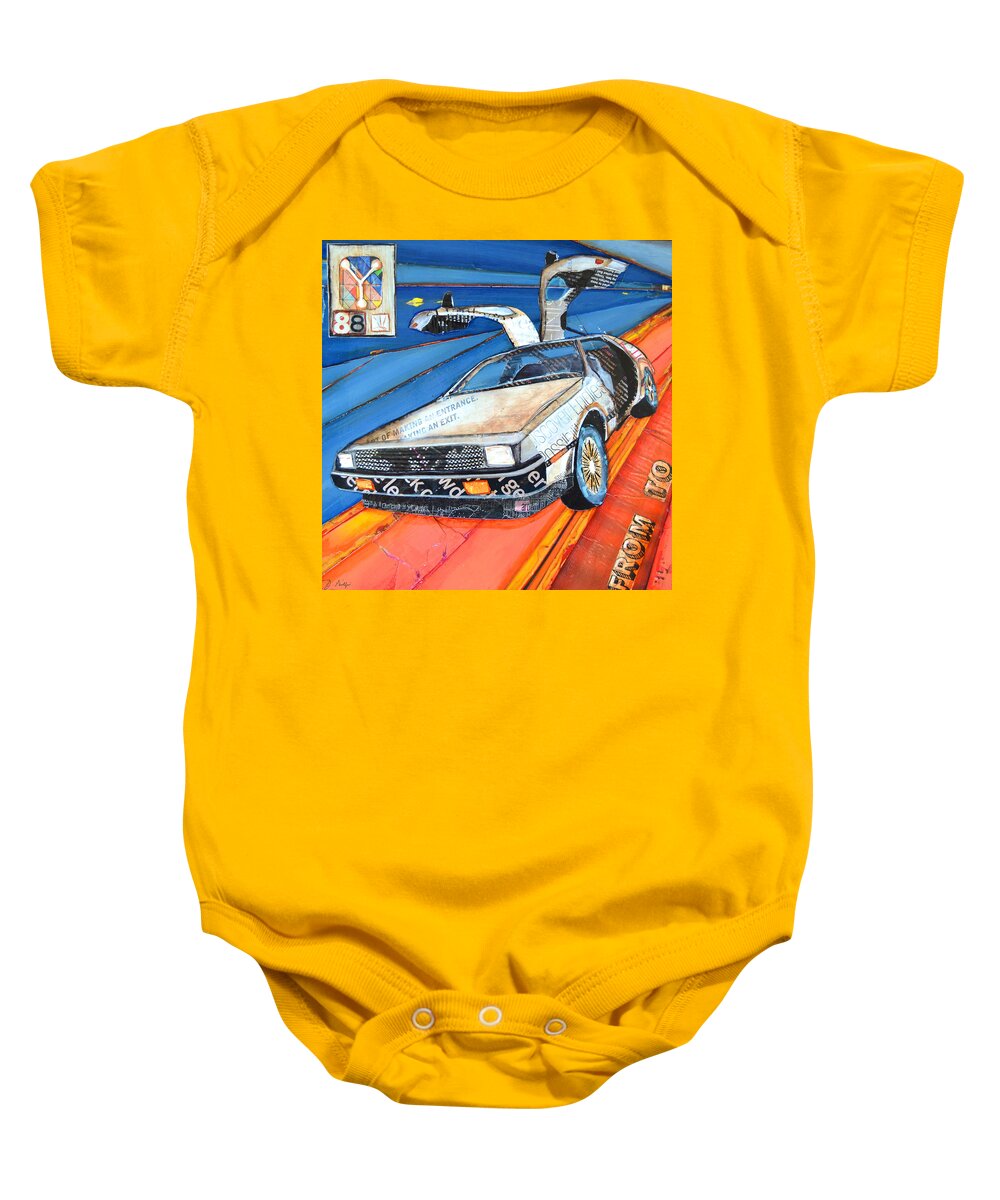 Back To The Future Baby Onesie featuring the mixed media We Don't Need Roads by Danny Phillips