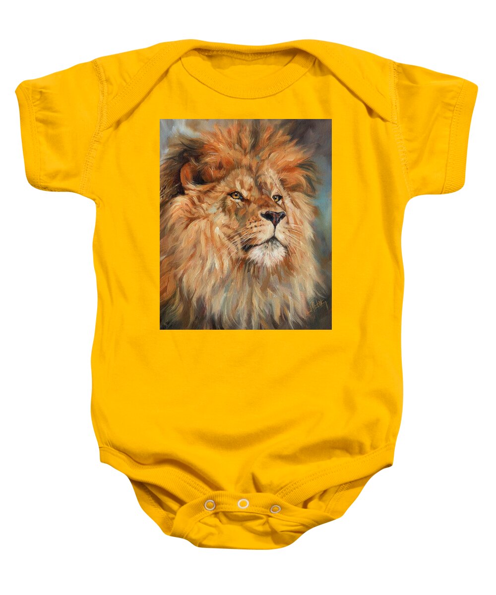 Lion Baby Onesie featuring the painting Lion #1 by David Stribbling