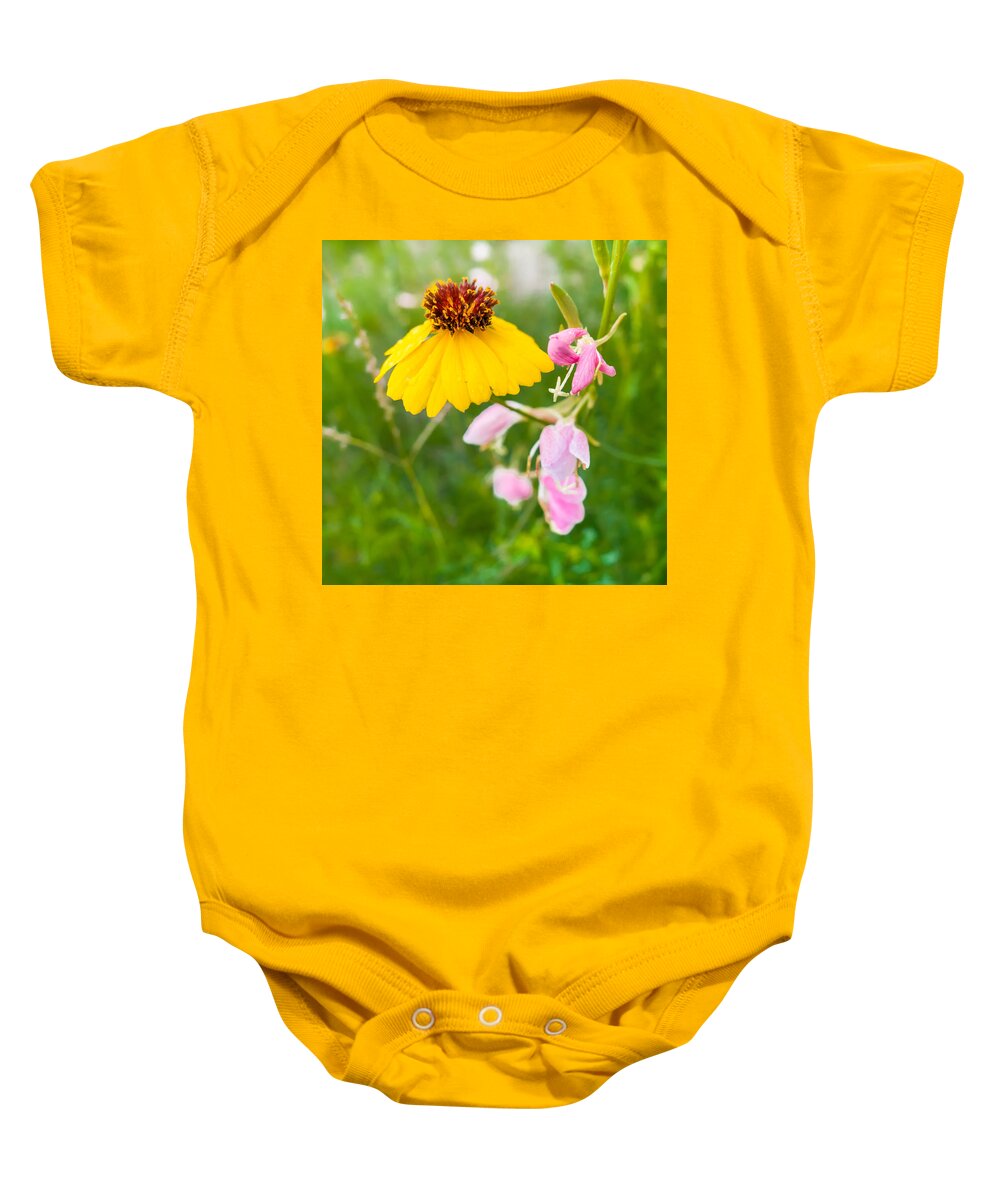 Stem Baby Onesie featuring the photograph Yellow and Pink Wildflowers by Melinda Ledsome