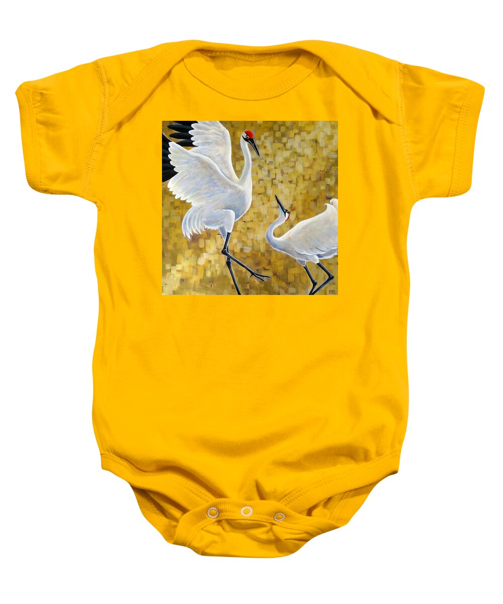 Whooping Cranes Baby Onesie featuring the painting Shall We? by Ande Hall