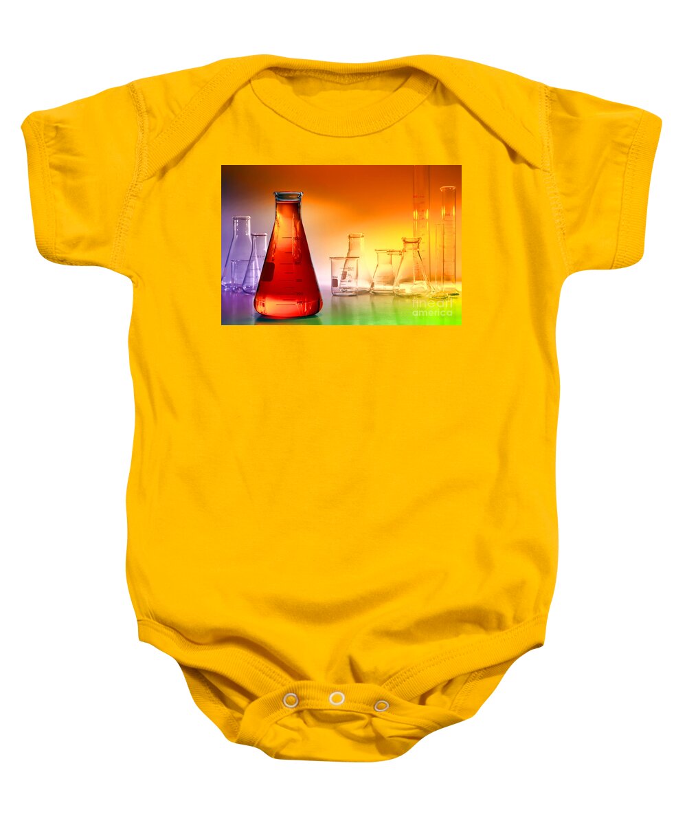 Flask Baby Onesie featuring the photograph Laboratory Equipment in Science Research Lab #21 by Science Research Lab